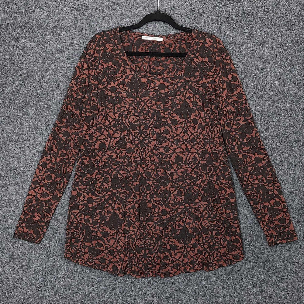 Peruvian Connection Womens XS/S Ankara Damask Burnout Top Brown Black Artisanal